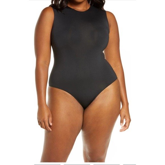SKIMS ESSENTIAL MOCK NECK SLEEVELESS BODYSUIT, Size L/XL, Color Onyx - Picture 1 of 6